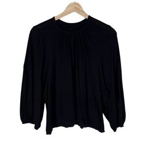Everlane Poet Blouse Small Black Long Sleeves Capsule Wardrobe Cotton Knit